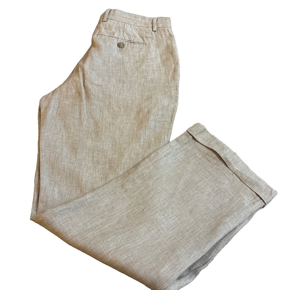 Baird McNutt Linen Dress Pants Mens 32x29 Tan Murano  Cuffs